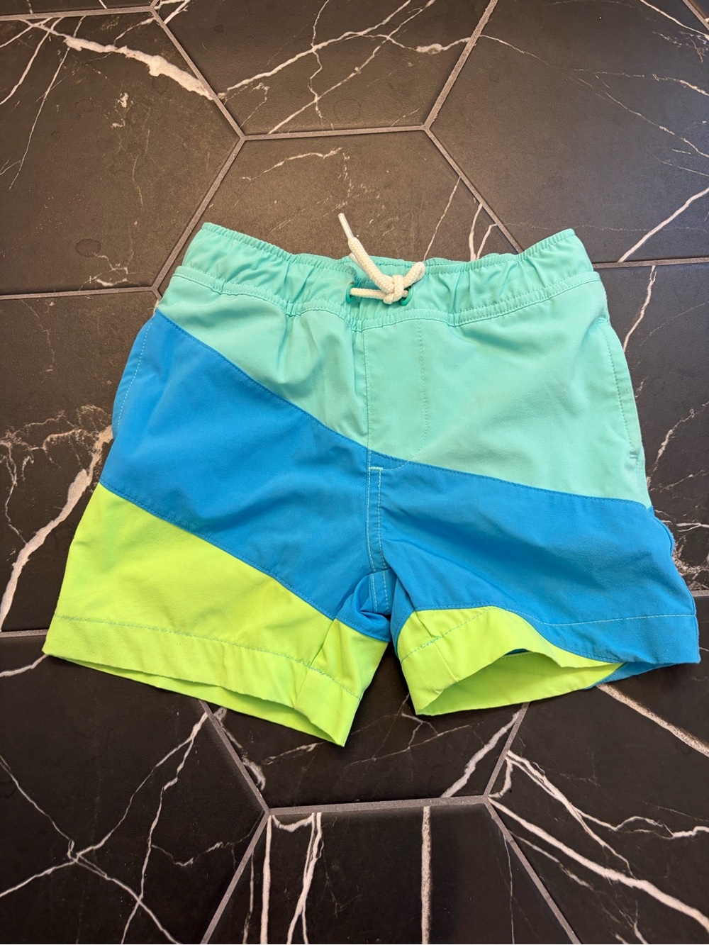 Lands' End Boys' Colorblock Swim Trunks in Aqua, Blue & Lime